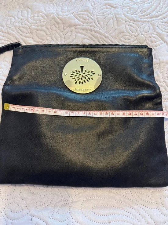 Mulberry Black Leather Wristlet Clutch with Gold Tree Medallion. As is. - Picture 6 of 8